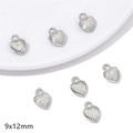 Silver heart pendant with vertical stripes for DIY jewelry making, size 9x12mm - Diagonal Stripe Hearts / 20 Pieces Set
