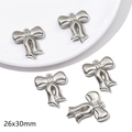 Pack of 5 bright silver bow pendant charms for Y2K DIY jewelry making, size 26x30mm - Ribbon Bowknot / 5 Pieces