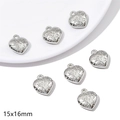 Set of six 15x16mm Y2K silver heart charms with floral engravings for DIY jewelry - Patterned Heart / 10 Pieces Pack