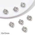 Silver-plated Y2K heart charm pendant with red heart center for DIY jewelry making - Hollow Double Heart