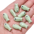 Handmade light green ceramic fish beads with glossy finish for DIY jewelry making - 10x19mm (2 Pieces/Pack) / Light Green