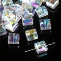 Square AB coating crystal glass beads with hole showing DIY jewelry making use - Flat Square Style / 5 Pieces/Pack (10x10mm) / AB Color