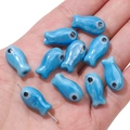 Sky blue ceramic small fish loose beads for DIY handmade jewelry bracelets and necklaces - 10x19mm (2 Pieces/Pack) / Dark Blue