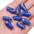 Deep blue ceramic fish-shaped beads for DIY jewelry making featuring small side-drilled holes - 10x19mm (2 Pieces/Pack) / Sapphire Blue