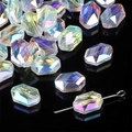 AB coated octagonal glass crystal beads with aurora finish for DIY jewelry crafting - Crown Style / 5 Pieces/Pack (12x8mm) / AB Color