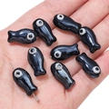 Handmade black ceramic fish charm bead with double-sided eyes for DIY jewelry making - 10x19mm (2 Pieces/Pack) / Black