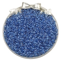 Deep blue transparent glass seed beads in a decorative silver dish for DIY jewelry - Silver Lake Blue