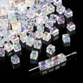 AB rainbow faceted cube glass crystal beads for DIY jewelry making on silver pin - Square Bead Style (4mm) / 10 Pieces/Pack (4mm) / AB Color
