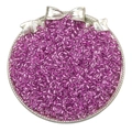 Transparent magenta seed beads for DIY jewelry displayed in a round silver tray - Silver Rose Purple