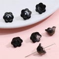 Perline di mughetto in vetro nero lucido per collane fai-da-te e bracciali fatti a mano - 10 pezzi/Confezione / Nero Inchiostro Oro