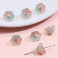 Perline a fiore in vetro sfumato rosa e verde per creazione di gioielli fai da te - 10 pezzi/Confezione / Rosa e Verde