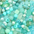 DIY bead set featuring vintage mint green and lake blue acrylic pearls and heart charms - Random Mixed 30g/Pack / Peacock Blue Series