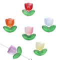 Colorful gradient glass tulip beads with green leaves for DIY jewelry making - Tulip (Flower + Leaf Set) / 20 Sets/Pack (Flower 9x9x5.5mm, Leaf 14x7x5mm) / Random Mixed Colors