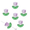 Handmade DIY tulip glass beads with purple gradient petals and green leaves - Tulip (Flower + Leaf Set) / 10 Sets/Pack (Flower 9x9x5.5mm, Leaf 14x7x5mm) / Gradient Purple