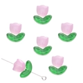 Pink and green gradient glass tulip flower beads for DIY jewelry and earring making - Tulip Shape / 10 Pieces/Pack (Flower 9x9x5.5mm Leaf 14x7x5mm) / Pink Illusion (Flower And Leaf)