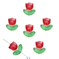 DIY red tulip glass flower beads with green leaves for handmade jewelry crafting - Tulip Shape / 10 Pieces/Pack (Flower 9x9x5.5mm Leaf 14x7x5mm) / Red (Flower And Leaf)