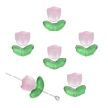 Pink and green gradient glass tulip flower beads for DIY jewelry making handmade earrings - Tulip Shape / 10 Pieces/Pack (Flower 9x9x5.5mm Leaf 14x7x5mm) / Jelly Pink Gradient (Flower And Leaf)