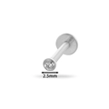 G23 medical titanium threadless labret stud with 2.5mm clear cubic zirconia stone - T2501-2.5mm Silver
