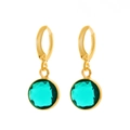 Chic gold-plated C-shaped hoop earrings featuring round faceted emerald green crystals - Dark Green