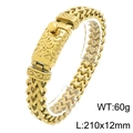 Men's gold double-row woven dragon bone bracelet with vintage engraved buckle, 210x12mm - Gold 21cm [kb213456-kjx]