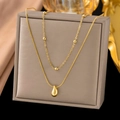 Elegante collana a doppio strato in oro 18K con ciondolo a goccia su espositore - 【h72】collana A Goccia A Doppio Strato Oro