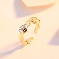 Adjustable golden bee ring featuring a sparkling zircon and artistic melting lava design - Adjustable Open / Women's (Bee Design) / Gold
