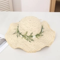 Beige straw sun hat with white daisy floral wreath and fringed wide brim - Wormwood (Bora) Beige