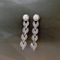 Elegant silver tassel earrings featuring round pearls and marquise-cut zircons in detail - E2538 Silver / 925 Silver Needle