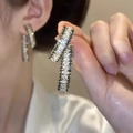 Long rectangular stud earrings with white and black zircon crystals in silver finish - E2527 Gold / 925 Silver Needle