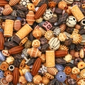 Baroque acrylic DIY bead set in orange and brown with ethnic patterns and sun flower shapes - Random Mixed 30g/Pack / Antique Mixed Color Series