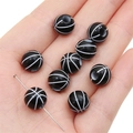 Perline basket in acrilico bianco e nero con foro centrale per gioielli fai-da-te - Stile Pallacanestro (10 mm) / Set da 30 / Nero