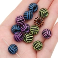 Perline da pallavolo in acrilico nero con scanalature colorate per gioielli fai-da-te - Stile Pallavolo (Circa 12 mm) / Set da 30 / Colori Misti Casuali