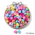 Bunte herzförmige Acryl-Alphabetperlen in Macaron-Farben für DIY-Schmuck, 11x10mm - Buchstaben-Herz