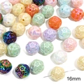 16mm woven texture acrylic heart beads in Morandi colors for DIY keychain jewelry making - #12 Woven Texture Flower Ball Bead / 16mm (10 Pieces/Pack) / Macaron Mixed Colors