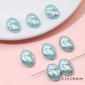 Baroque style light blue iridescent loose beads 12x16mm for DIY jewelry making - Long Concave Style (BSG047) / 2 Pieces/Pack (12x16mm) / Straight Hole Blue