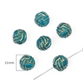 Baroque style turquoise acrylic 11mm beads with golden spiral pattern for jewelry making - Braided Flat Bead / 30 Pieces/Pack (Aperture approx 1.5mm) / Cyan Blue