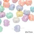20x17mm Creamy Rabbit Heart Shaped Acrylic Beads with Iridescent Finish for DIY Crafting - Bunny with Hat Style / 20x17mm (10 Pieces/Pack) / Random Mixed Colors