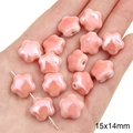 Pink ceramic star-shaped loose beads 15x14mm for DIY jewelry making accessories - Flower / 2 Pieces/Pack (15x14mm, Hole Approx. 2mm) / Pink