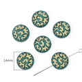 Baroque style 14mm round flat acrylic beads in turquoise with golden vintage patterns - Flat Round Beads / 25 Pieces/Pack (Aperture approx 1.5mm) / Cyan Blue