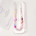 Pink rabbit beaded phone charm with pastel acrylic stars and hearts on display - Acrylic U-Shape Style