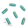 Baroque style oval acrylic bead in translucent blue with golden spiral texture details - Cylindrical Beads / 30 Pieces/Pack (7x17mm, Aperture approx 1.5mm) / Cyan Blue