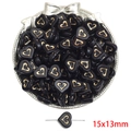 15x13mm μαύρες ακρυλικές χάντρες καρδιά με χρυσές πινελιές για χειροποίητα κοσμήματα - Χάντρα Καρδιά Διπλής Όψης / 40 τεμάχια/πακέτο (15x13mm) / Μαύρο
