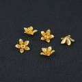 Five golden flower brass bead caps with leaf vein texture for DIY jewelry making - Double-layer Multi-petal Bead Cap Electroplated Gold