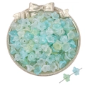Perline a trombetta smerigliate in blu chiaro e verde pallido per creazione gioielli fai-da-te - 100 Pezzi/Confezione (12x7mm) / Fiore a Tromba Sfumatura Blu Giallo