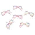 Iridescent pink acrylic bow beads with holographic finish for DIY jewelry and phone charms - 13x29mm / Set of 4 / Pink