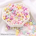 Mix of macaron colored ABS round pearls with holes for DIY jewelry and crafts in a bowl - Macaron Color