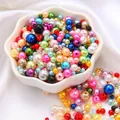 Colorful ABS faux pearl beads for DIY jewelry in a ceramic bowl on white silk - Diameter 3-8mm Hole Approx 1mm 50g/Bag Approx 750 Pcs / Multi-color