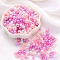 Pink and purple mix of iridescent ABS faux pearls with pre-drilled holes for DIY jewelry - Diameter 3-8mm Hole Approx 1mm 50g/Bag Approx 750 Pcs / Romantic Cherry Blossoms