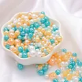 Mix of light orange, blue, and white ABS imitation pearls for DIY jewelry making - Diameter 3-8mm Hole Approx 1mm 50g/Bag Approx 750 Pcs / Fruitful Harvest Mix