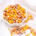 Candy colored ABS imitation pearl beads set for DIY jewelry making in a decorative bowl - Diameter 3-8mm Hole Approx 1mm 50g/Bag Approx 750 Pcs / Golden Years